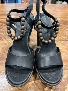 UGG Black Beaded Strap High Heel Sandals